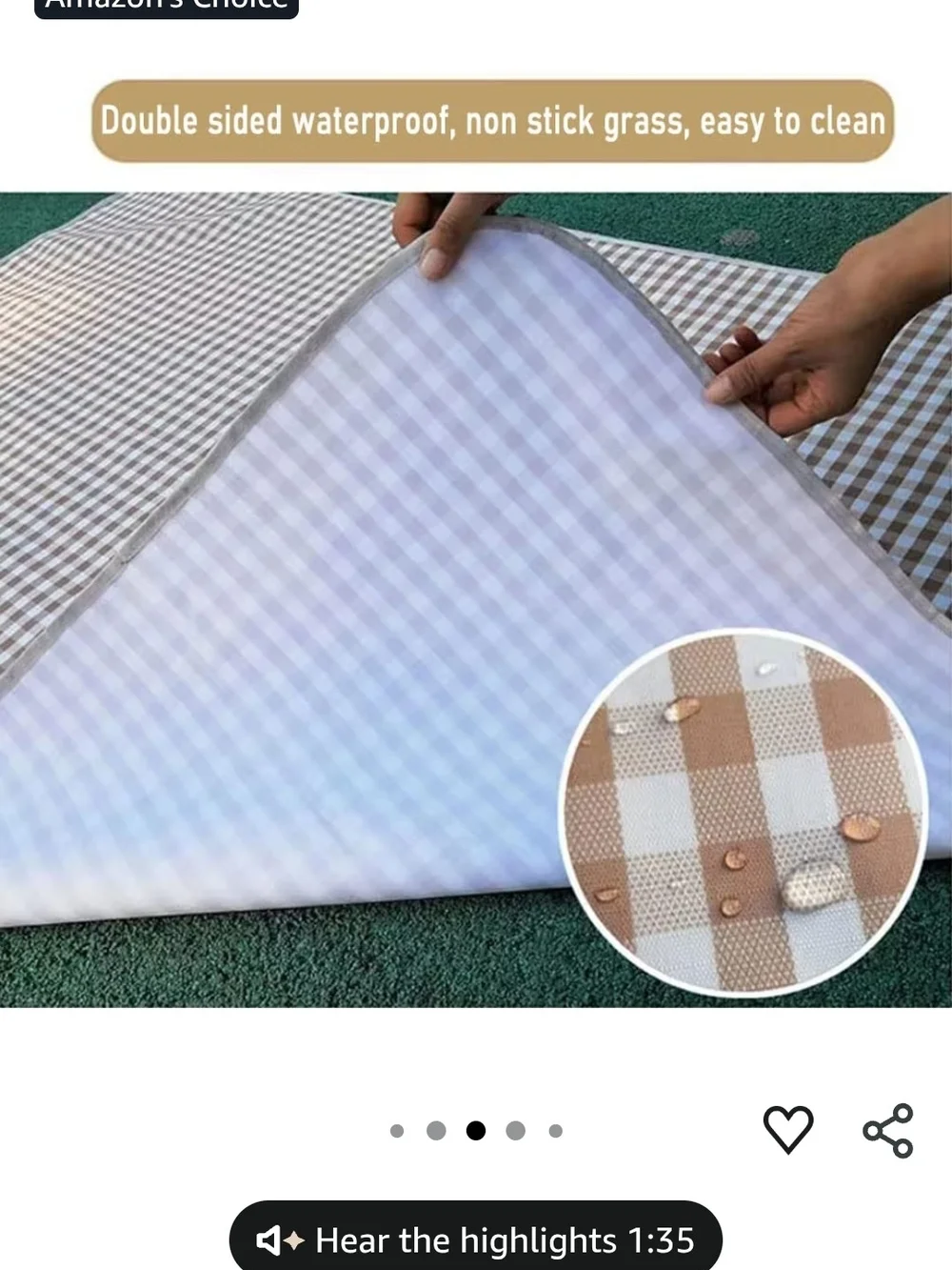 Brown Checkered Picnic Blanket - Lightweight Outdoor Mat